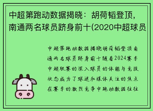 中超第跑动数据揭晓：胡荷韬登顶，南通两名球员跻身前十(2020中超球员跑动数据)