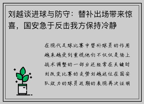 刘越谈进球与防守：替补出场带来惊喜，国安急于反击我方保持冷静