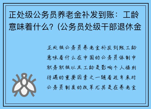 正处级公务员养老金补发到账：工龄意味着什么？(公务员处级干部退休金是多少钱)