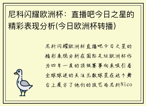 尼科闪耀欧洲杯：直播吧今日之星的精彩表现分析(今日欧洲杯转播)