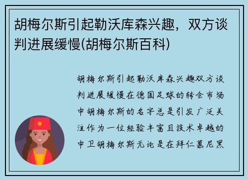 胡梅尔斯引起勒沃库森兴趣，双方谈判进展缓慢(胡梅尔斯百科)